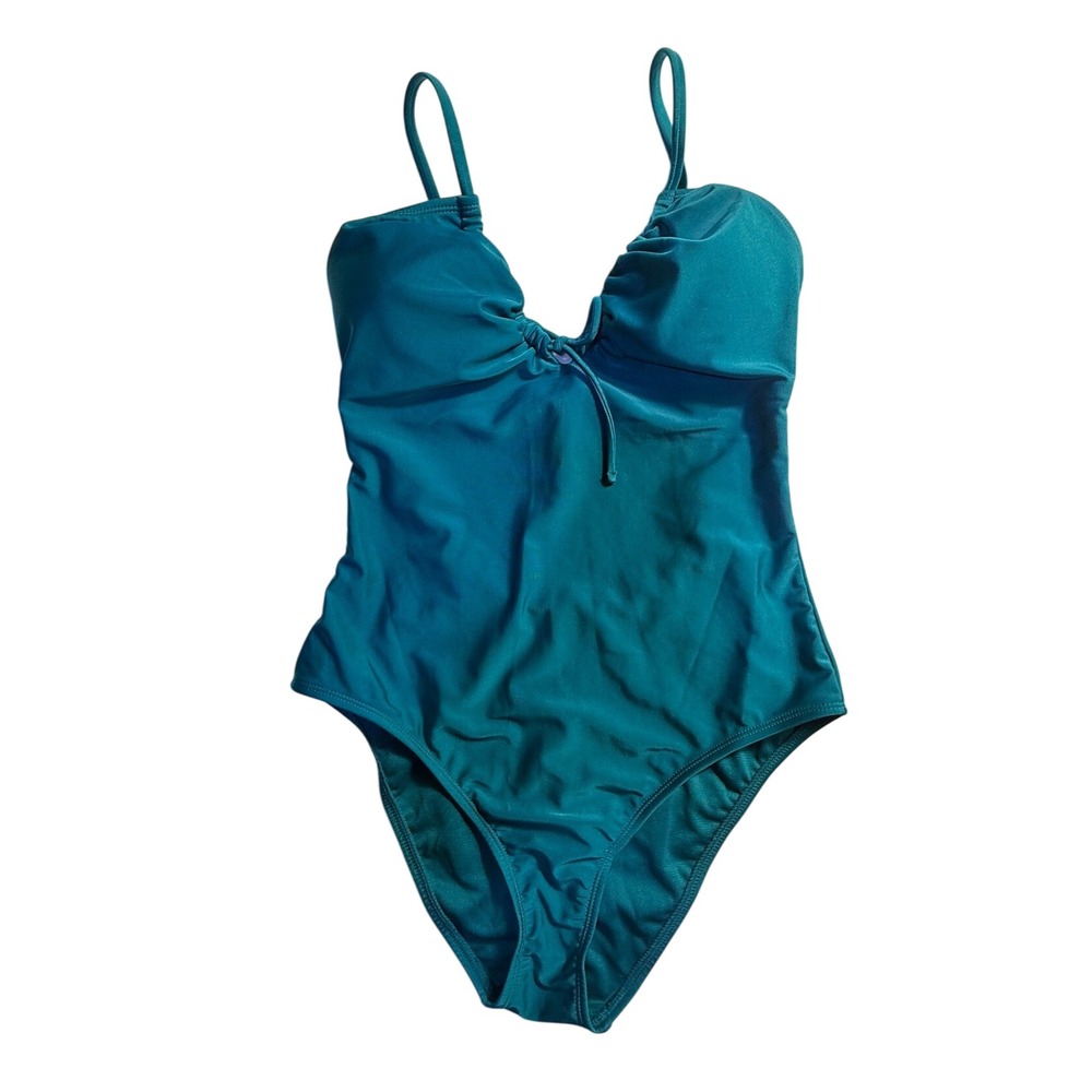 Shade & Shore Womens Teal Blue Cinched One Piece Swimsuit Size S 4-6 NWT